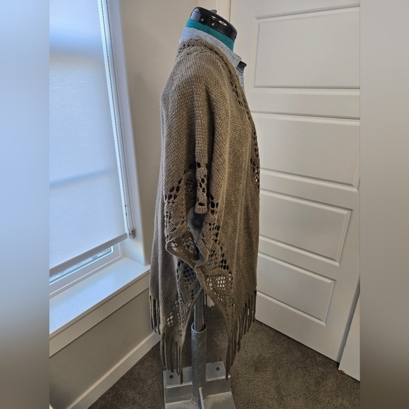 BUCKLE BLACK FRINGE CARDIGAN SWEATER OPEN FRONT MAJOR BROWN WOMEN OS BOHO LAYER - Picture 4 of 13